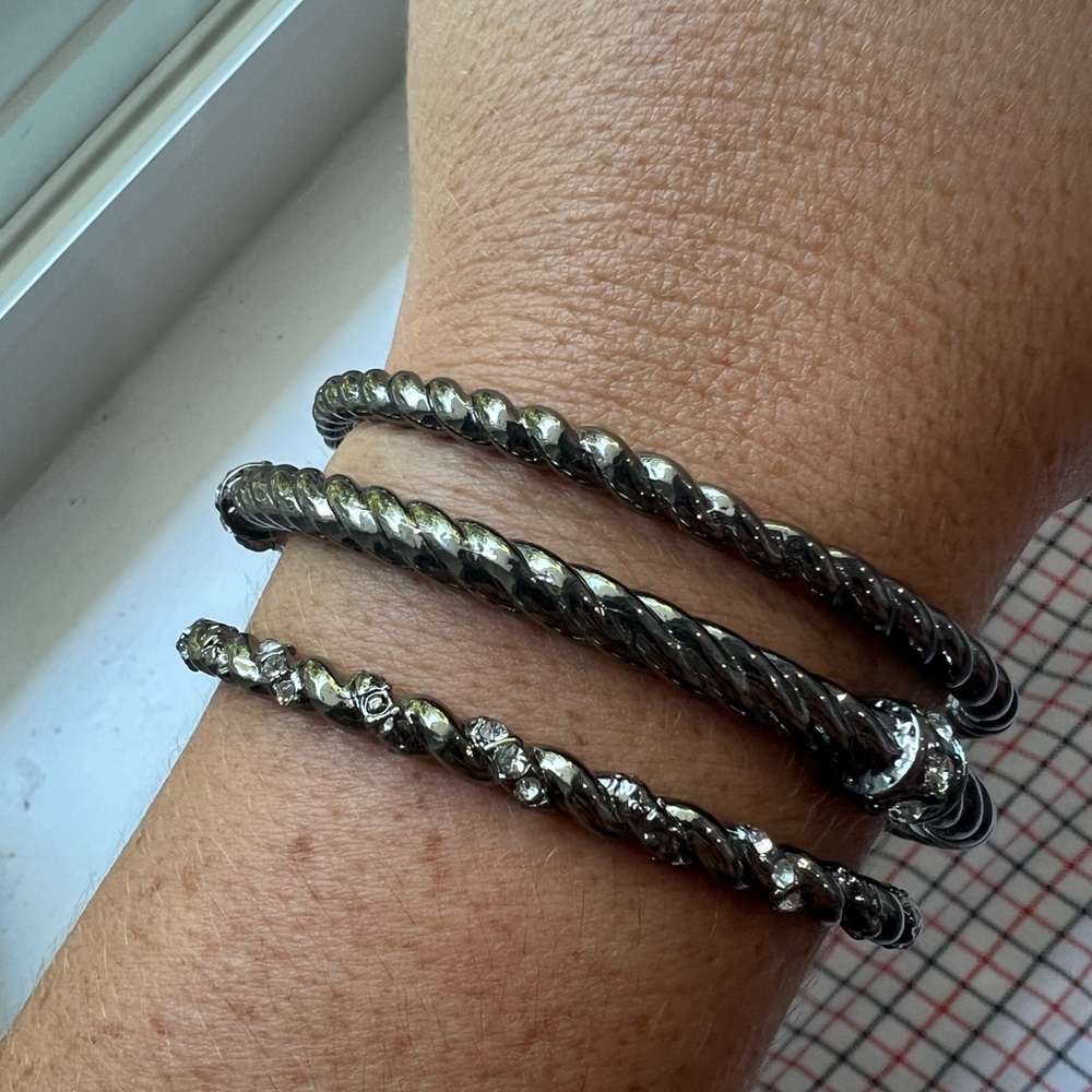 Silver Twisted Bangles Gunmetal Tone